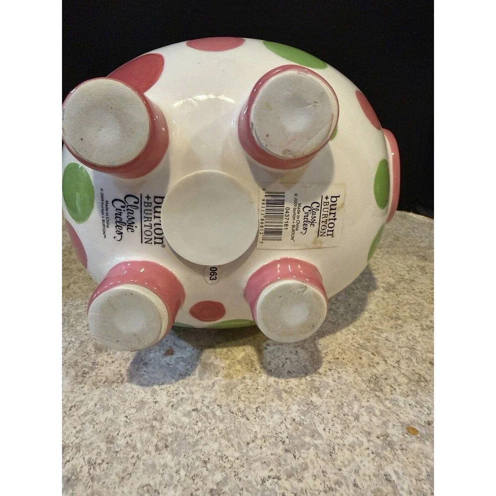 Burton + Burton Classic Circles Ceramic Piggy Bank Pink Green Dots 2009